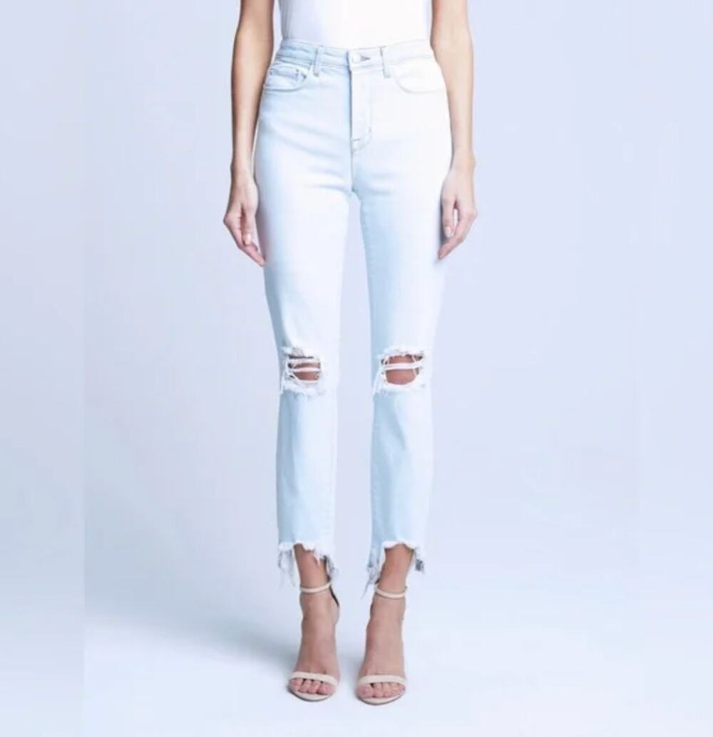 L'AGENCE High Line Skinny Jeans Fade Out Distressed Frayed Hem Women's 24
